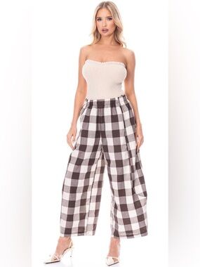 Wide Leg Check Pants in Brown and White Checkers 🤎